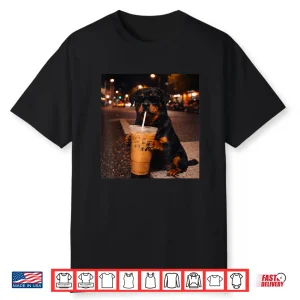 Funny Rottweiler Metzgerhund Drinking Iced Coffee Lover Dog Shirt