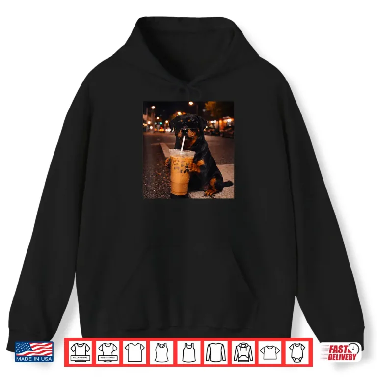 Hoodie Funny Rottweiler Metzgerhund Drinking Iced Coffee Lover Dog Shirt