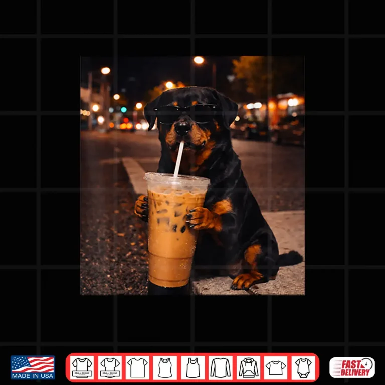 Design Funny Rottweiler Metzgerhund Drinking Iced Coffee Lover Dog Shirt