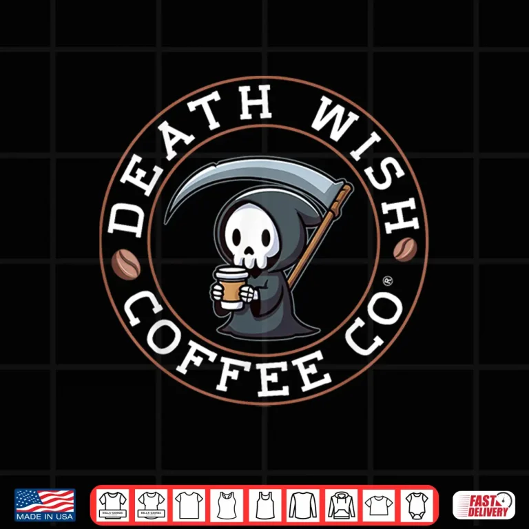 Design Halloween Grim Reaper Drinking Coffee Death Wish Coffee Co Shirt