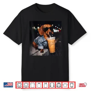 Cool Dachshund Drinking Iced Coffee Lover Humor Shirt