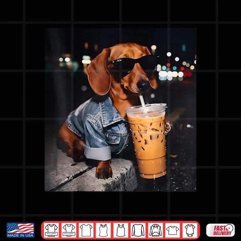 Design Cool Dachshund Drinking Iced Coffee Lover Humor Shirt