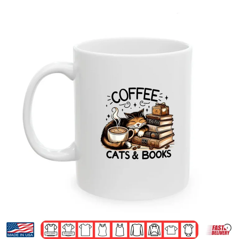 Mug Funny Cute Coffee Cats Books Lover Gift Idea Women Men Kids Shirt