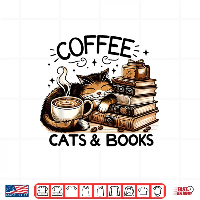 Design Funny Cute Coffee Cats Books Lover Gift Idea Women Men Kids Shirt