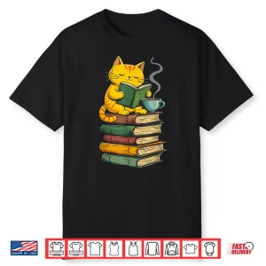Kawaii Cats Lover Coffee Books Teacher Librarian Cat Shirt