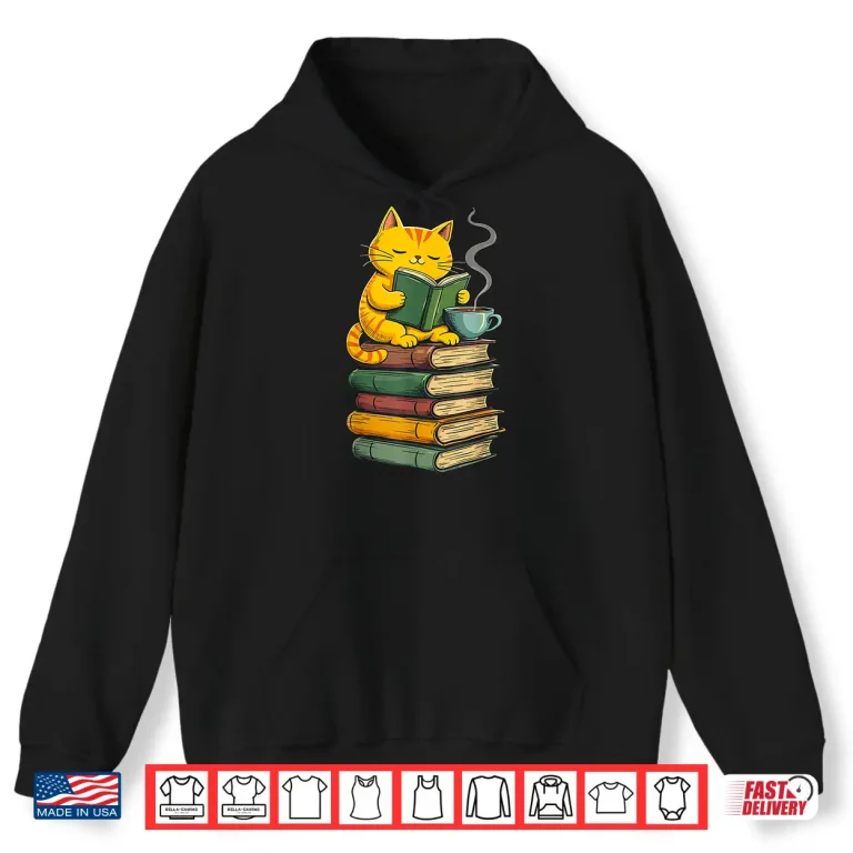 Hoodie Kawaii Cats Lover Coffee Books Teacher Librarian Cat Shirt