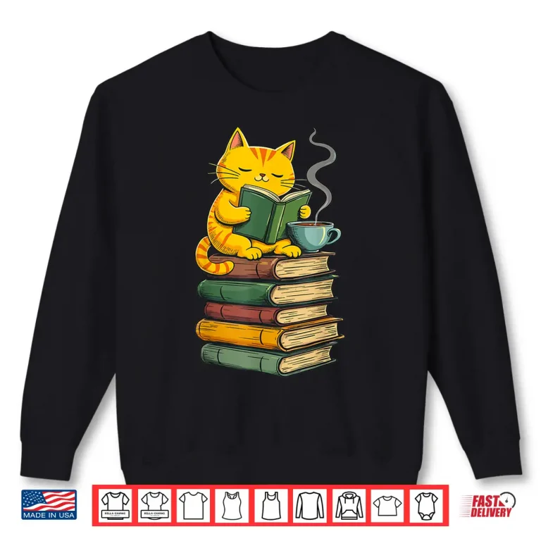 Sweatshirt Kawaii Cats Lover Coffee Books Teacher Librarian Cat Shirt