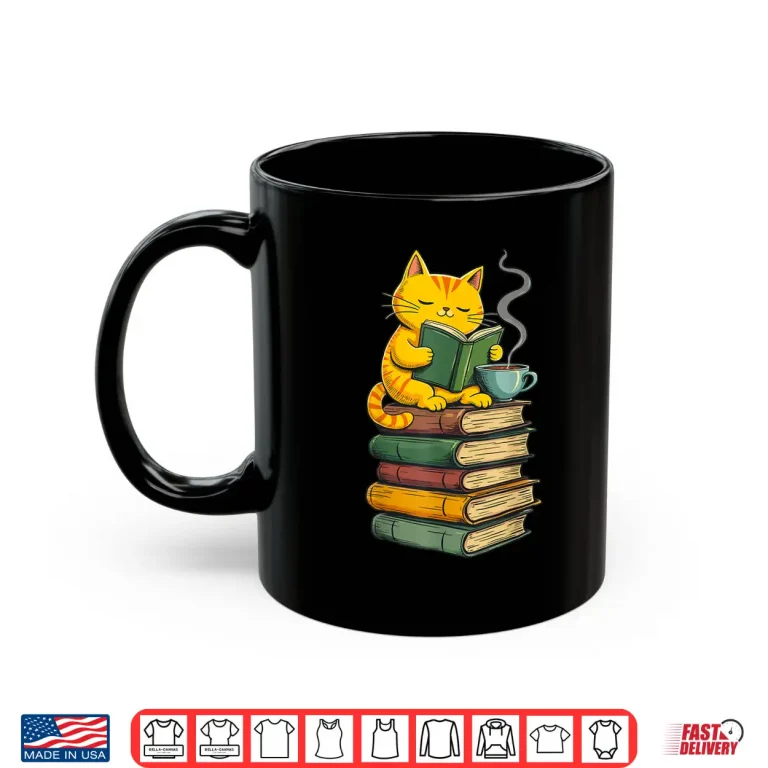 Mug Kawaii Cats Lover Coffee Books Teacher Librarian Cat Shirt