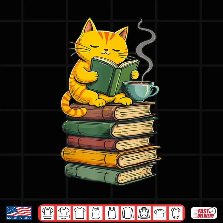 Design Kawaii Cats Lover Coffee Books Teacher Librarian Cat Shirt