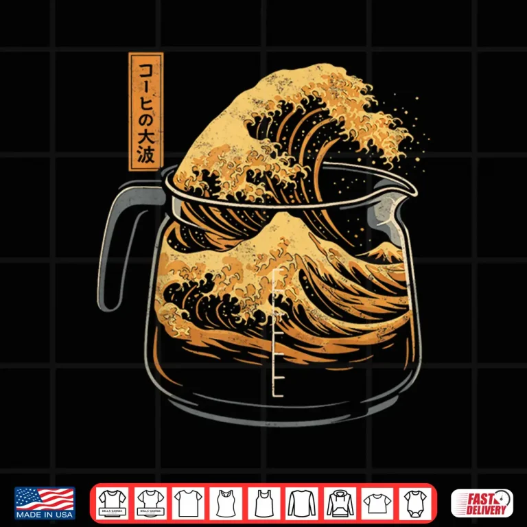 Design Coffee Japan Art Lover Tee Kanagawa Wave Of Coffee Humor Shirt
