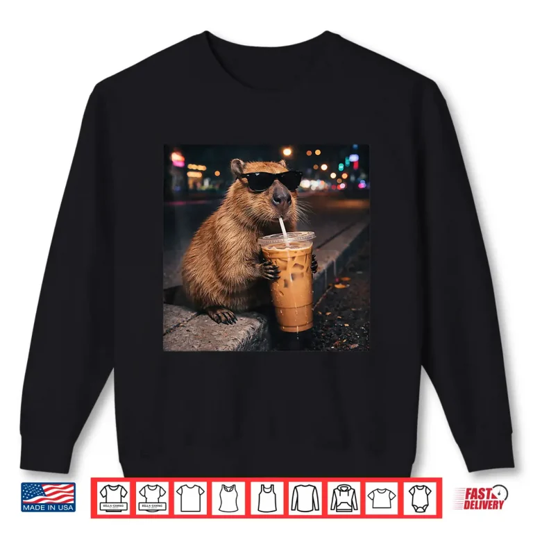 Sweatshirt Funny Capybara Drinking Iced Coffee Lover Animal Meme Shirt
