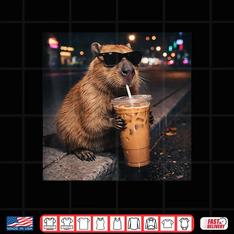 Design Funny Capybara Drinking Iced Coffee Lover Animal Meme Shirt