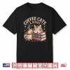 Cozy Reading Cat Coffee And Books Lover Artwork Shirt
