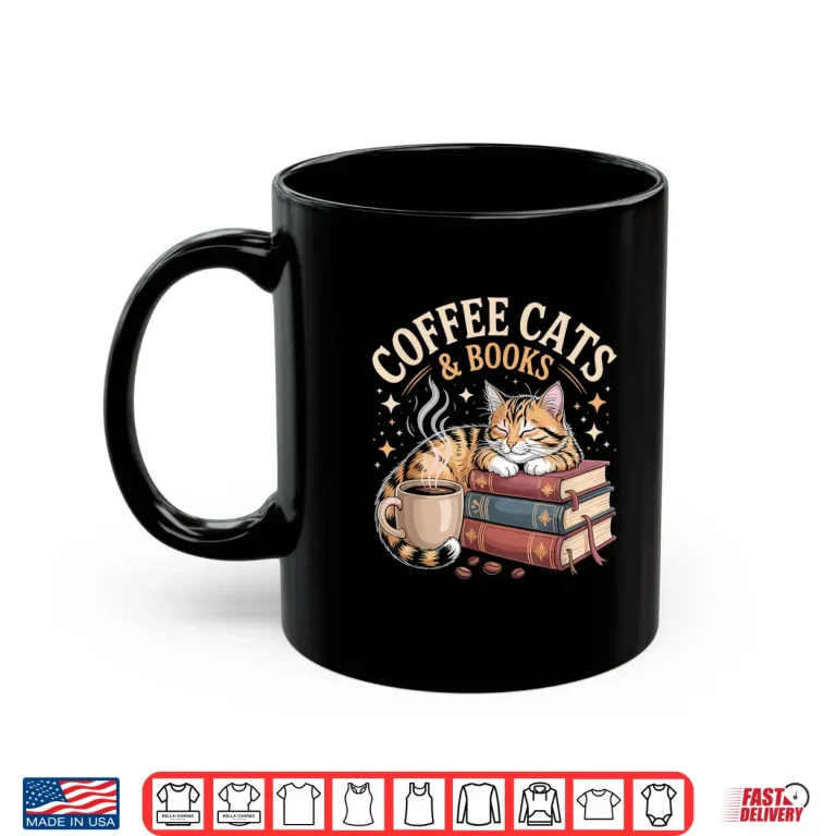 Mug Cozy Reading Cat Coffee and Books Lover Artwork Shirt