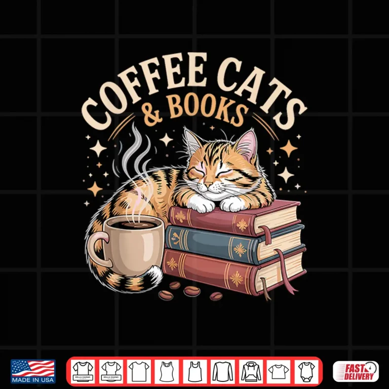 Design Cozy Reading Cat Coffee and Books Lover Artwork Shirt