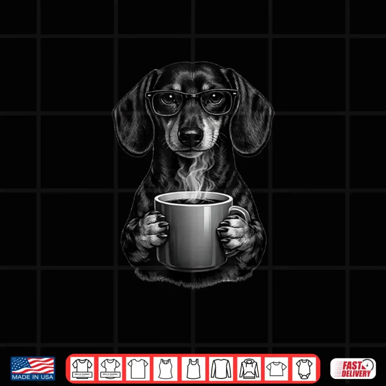 Design Funny Dachshund Coffee Lover Smart Wiener Dog with Glasses Shirt