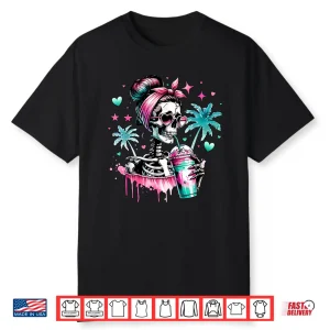 Skeleton Messy Bun Skull Iced Coffee Heart Sunglasses Shirt