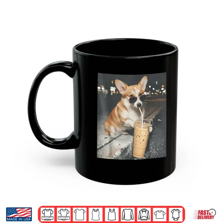 Mug Corgi Drinking Iced Coffee Funny Animal Meme Corgi Dog Lover Shirt