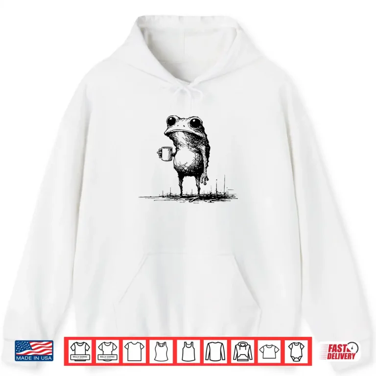 Hoodie Frog Toad Drinking Coffee Graphic Men Women Shirt