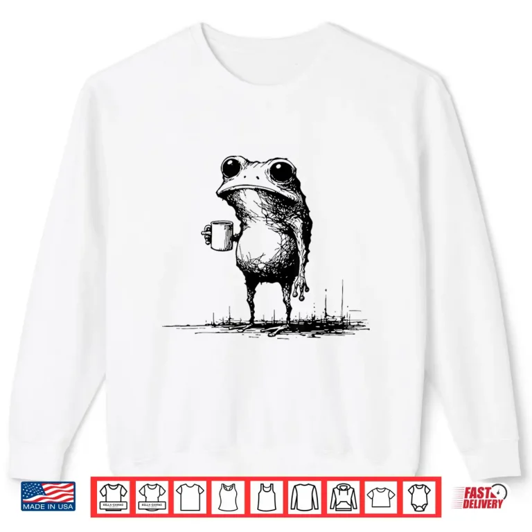 Sweatshirt Frog Toad Drinking Coffee Graphic Men Women Shirt