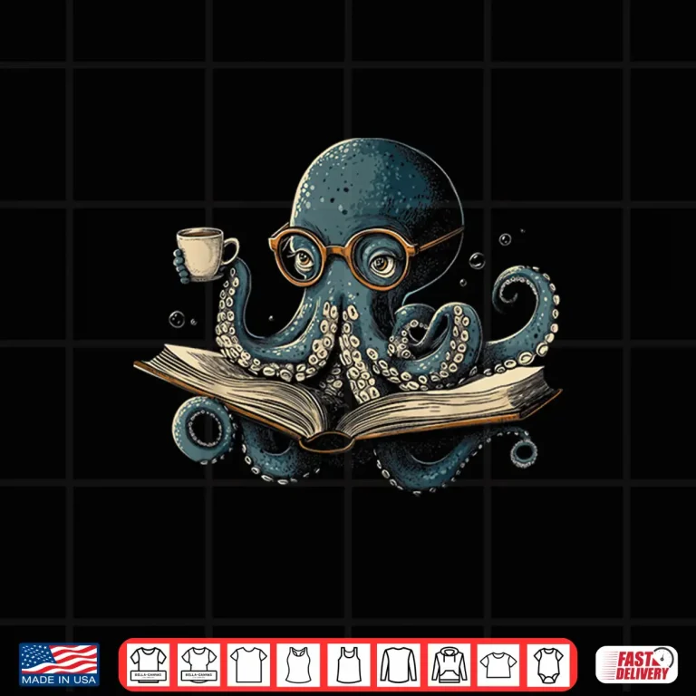 Design Octopus Reading Book Coffee Funny Book Lover Bookworm Nerd Shirt
