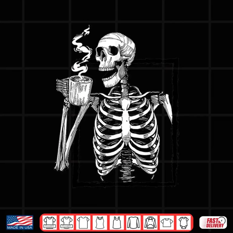 Design Skeleton Drinking Coffee Lover Funny Halloween Skull Shirt