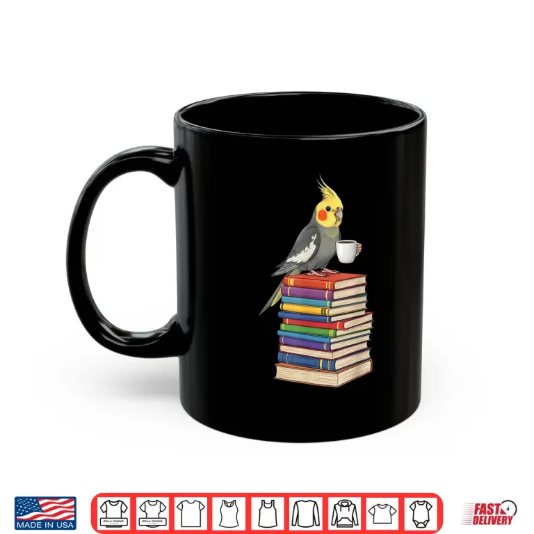 Mug Bookworm Cockatiel Bird Reading Books Drinking Coffee Shirt