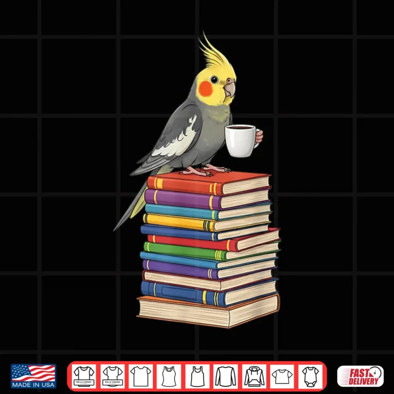 Design Bookworm Cockatiel Bird Reading Books Drinking Coffee Shirt