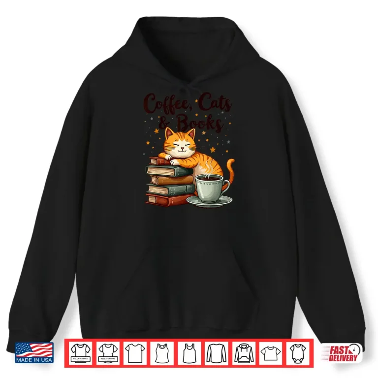 Hoodie Professional Identity Coffee Cats and Books Lover Graphic Shirt
