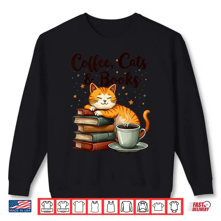 Sweatshirt Professional Identity Coffee Cats and Books Lover Graphic Shirt