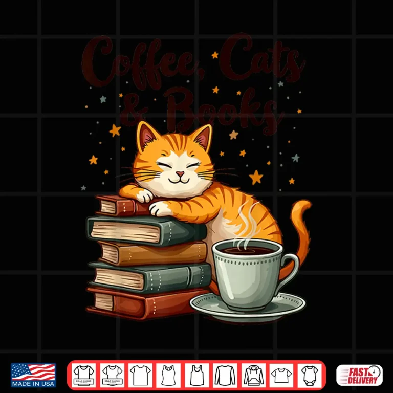 Design Professional Identity Coffee Cats and Books Lover Graphic Shirt