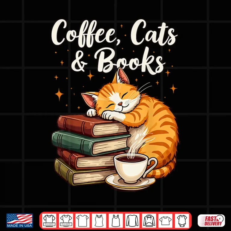 Design Professional Identity Coffee Cats and Books Lover Modern Shirt