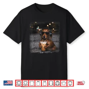 Dachshund Drinking Iced Coffee Lover Humor Funny Meme Shirt