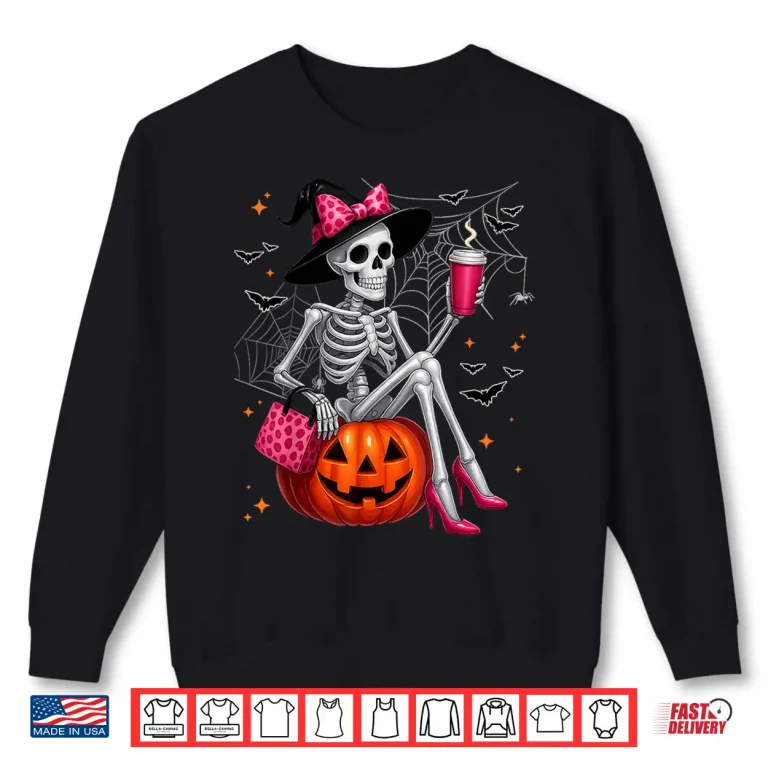 Sweatshirt Cute Skeleton Drinking Coffee Lover Halloween Costume Shirt