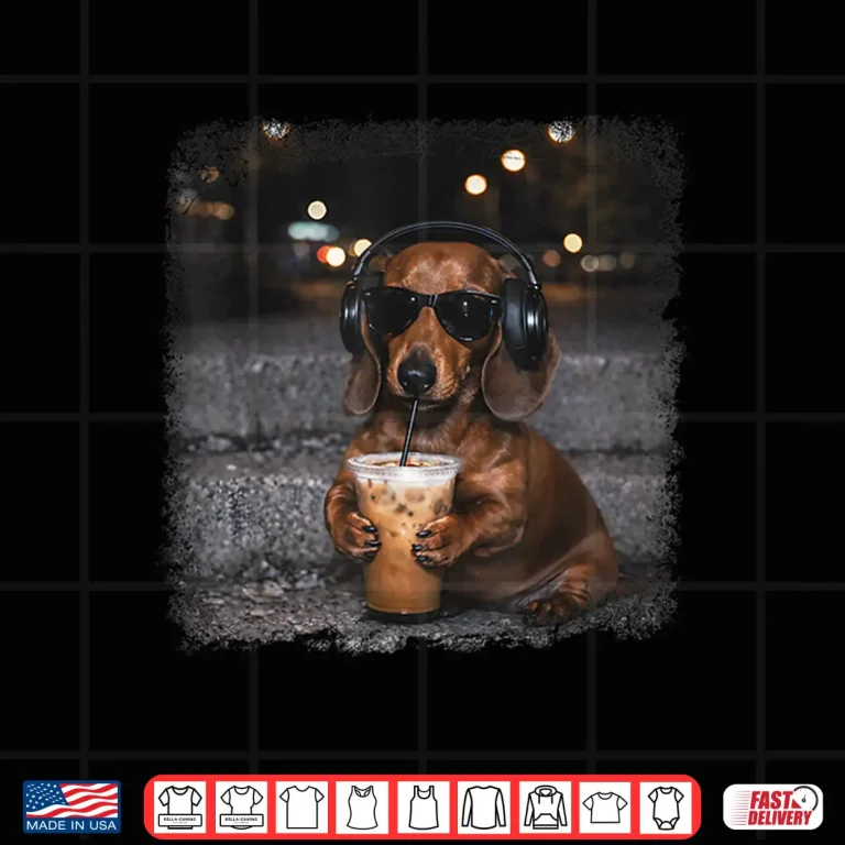 Design Dachshund Drinking Iced Coffee Lover Humor Funny Meme Shirt