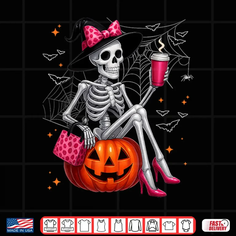 Design Cute Skeleton Drinking Coffee Lover Halloween Costume Shirt