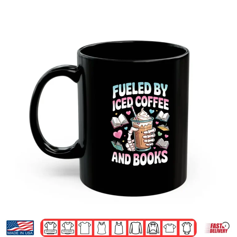 Mug Fueled By Iced Coffee and Books Funny Book Lover Retro Shirt
