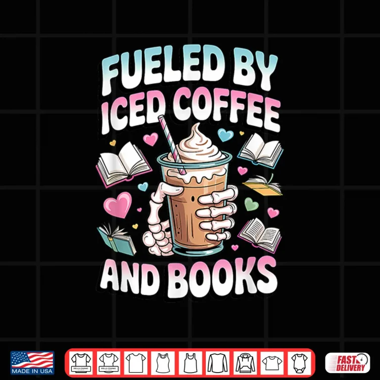 Design Fueled By Iced Coffee and Books Funny Book Lover Retro Shirt
