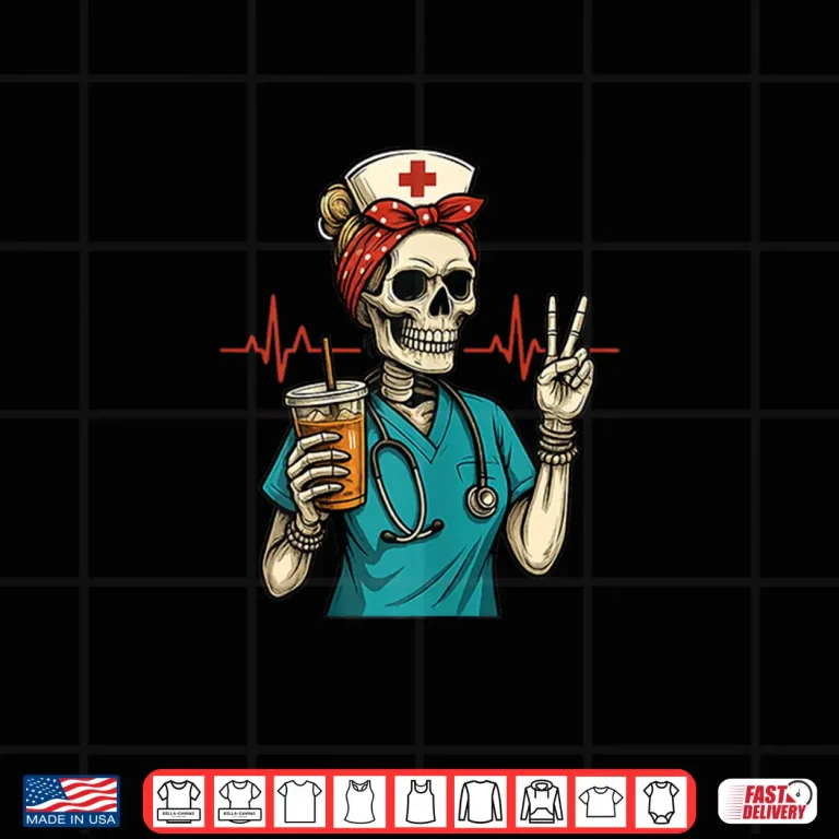 Design Funny Skeleton Nurse Coffee Lover Halloween Professional Shirt