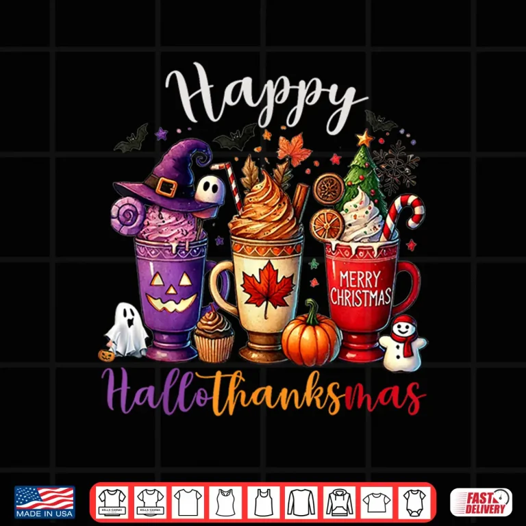 Design Happy Hallothanksmas Coffee Lover Halloween Merry Christmas Shirt