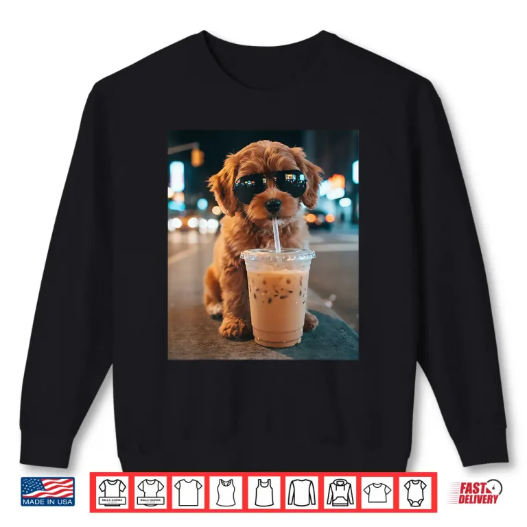 Sweatshirt Funny Goldendoodle Drinking Iced Coffee Animal Meme Humor Shirt