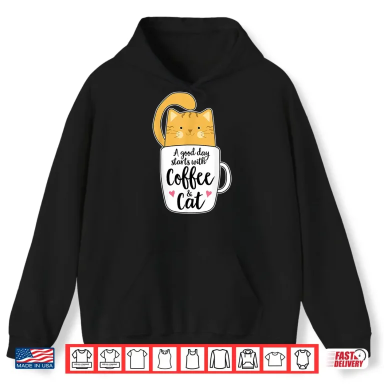 Hoodie Funny Orange Cat Coffee Mug Graphic Cat Lover Gift Shirt