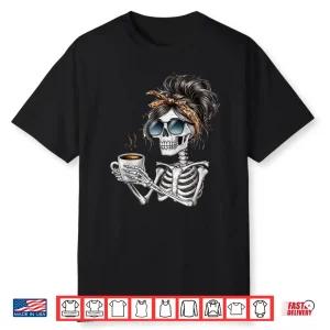 Skeleton Messy Bun Coffee Halloween Coffee Lover Modern Shirt