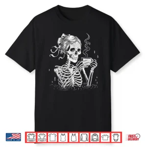 Skeleton Messy Bun Coffee Halloween Coffee Lover Professional Shirt