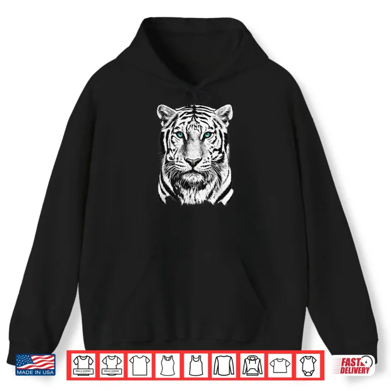 Hoodie White Tiger Wild Animal Big Cat Blue Eyes Wildlife Portrait Shirt