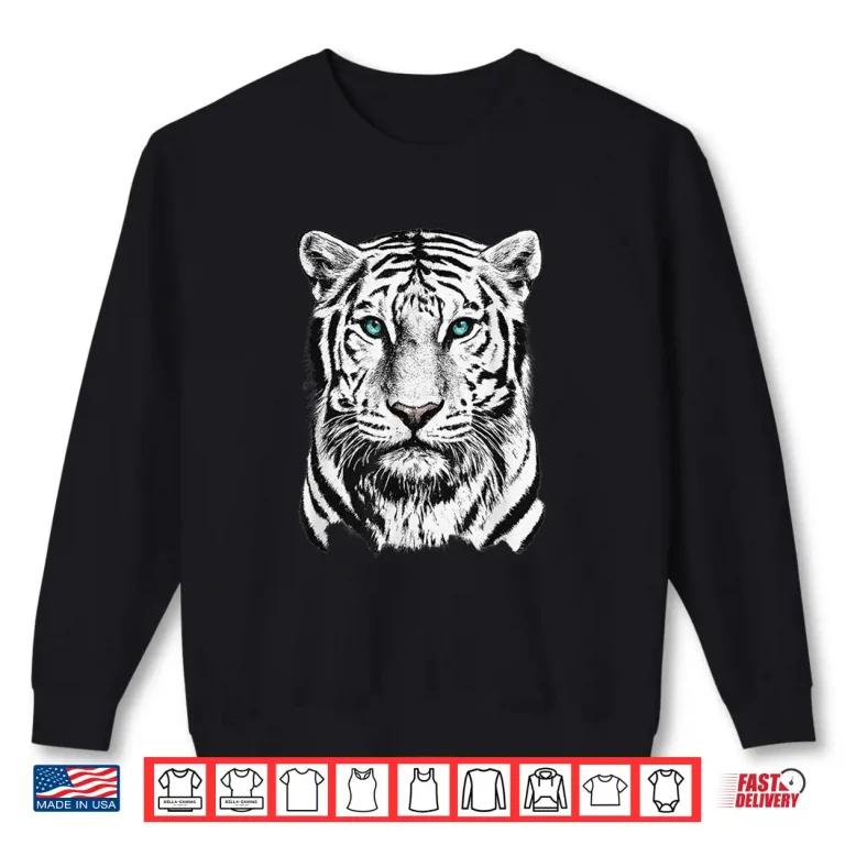 Sweatshirt White Tiger Wild Animal Big Cat Blue Eyes Wildlife Portrait Shirt