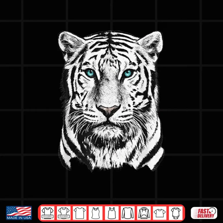 Design White Tiger Wild Animal Big Cat Blue Eyes Wildlife Portrait Shirt