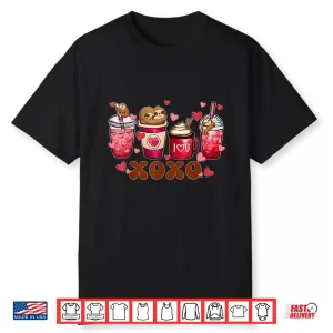 Cute Sloth Valentine Day Coffee Latte Heart Animal For Women Shirt