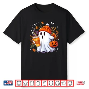 Halloween Ghost Drinking Ice Coffee Lover Ghost Girl Women Shirt