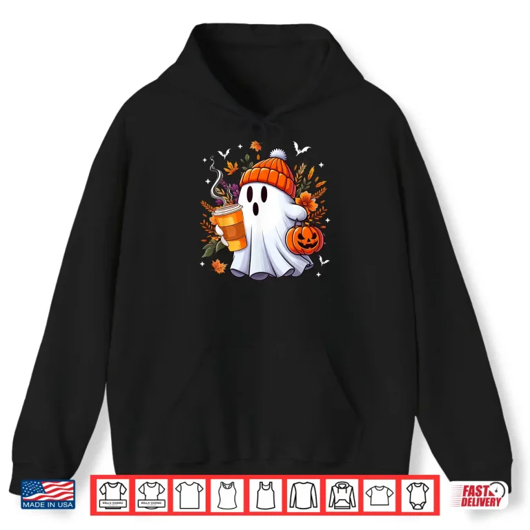 Hoodie Halloween Ghost Drinking Ice Coffee Lover Ghost Girl Women Shirt